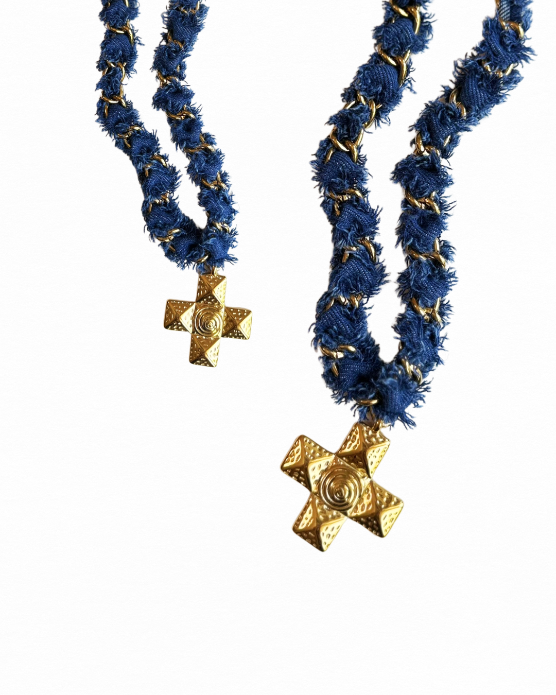 Denim Gold Chain w Cross